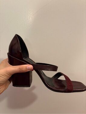 Rachel Comey Two-Strap Block Heel Sandal in Burgundy